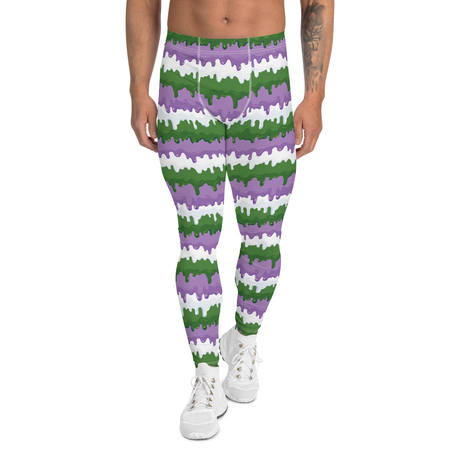 Gender Queer Pride Men’s Leggings - LGBTQIA Purple, White, Green  Athletic Pants - Parade Club Vacation Running Swimming