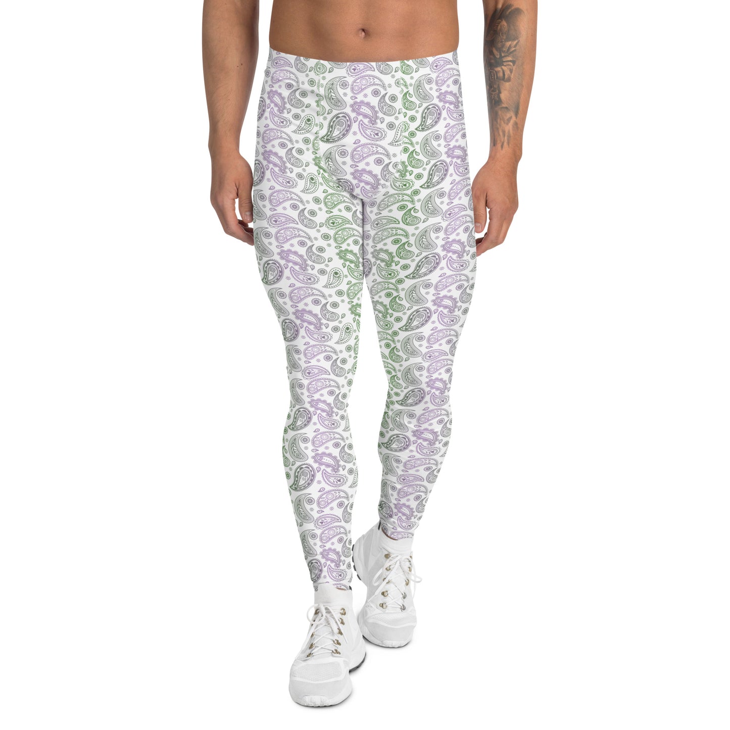 Gender Queer Pride Men’s Leggings - LGBTQIA Purple, White, Green  Athletic Pants - Parade Club Vacation Running Swimming