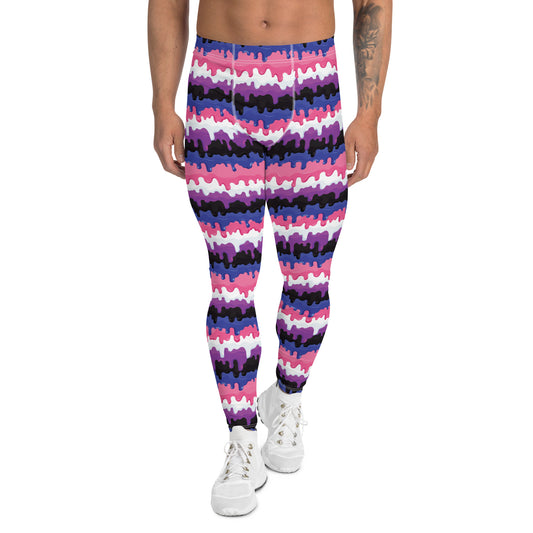 Genderfluid Pride Men’s Leggings - LGBTQIA Pink, White, Purple, Black, Blue Athletic Pants - Parade Club Vacation Running Swimming