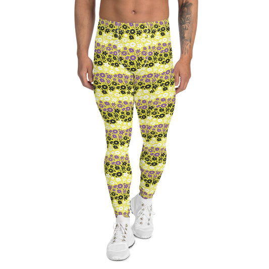 Non Binary Pride Men’s Leggings - LGBTQIA Yellow, Purple, White, Black Athletic Pants - Parade Club Vacation Running Swimming