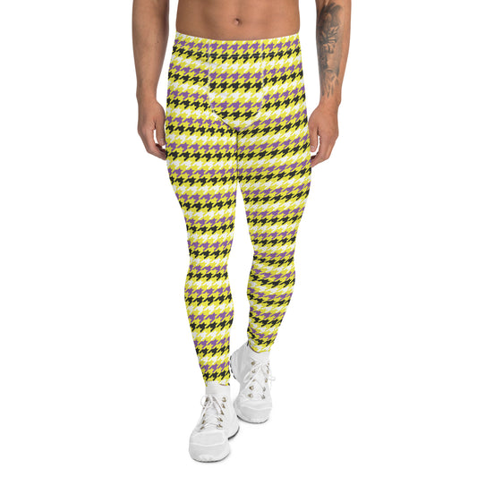 Non Binary Pride Men’s Leggings - LGBTQIA Yellow, Purple, White, Black Athletic Pants - Parade Club Vacation Running Swimming