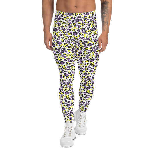 Non Binary Pride Men’s Leggings - LGBTQIA Yellow, Purple, White, Black Athletic Pants - Parade Club Vacation Running Swimming