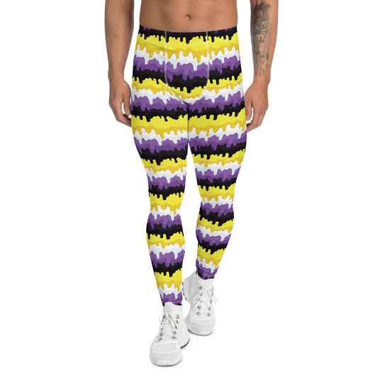 Non Binary Pride Men’s Leggings - LGBTQIA Yellow, Purple, White, Black Athletic Pants - Parade Club Vacation Running Swimming