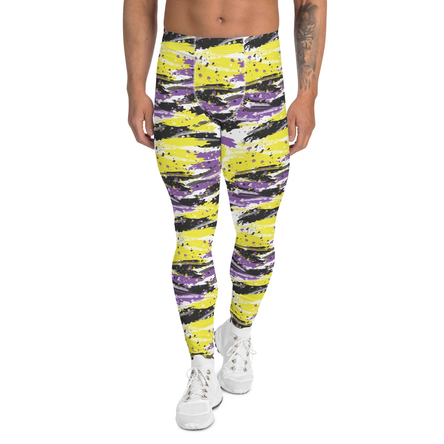 Non Binary Pride Men’s Leggings - LGBTQIA Yellow, Purple, White, Black Athletic Pants - Parade Club Vacation Running Swimming