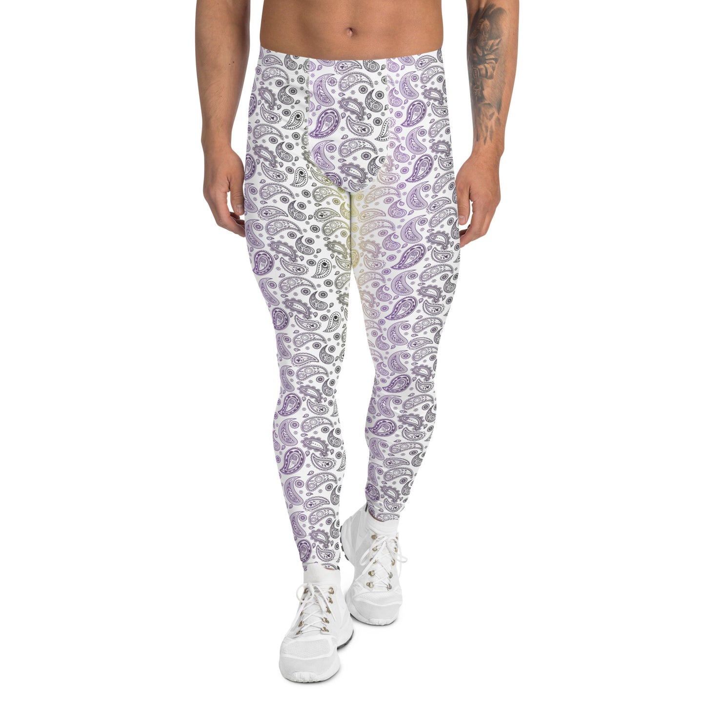 Non Binary Pride Men’s Leggings - LGBTQIA Yellow, Purple, White, Black Athletic Pants - Parade Club Vacation Running Swimming