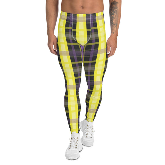 Non Binary Pride Men’s Leggings - LGBTQIA Yellow, Purple, White, Black Athletic Pants - Parade Club Vacation Running Swimming