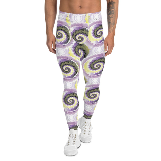 Non Binary Pride Men’s Leggings - LGBTQIA Yellow, Purple, White, Black Athletic Pants - Parade Club Vacation Running Swimming