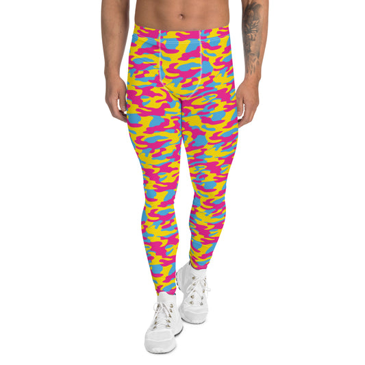 Pansexual Pride Men’s Leggings - LGBTQIA Pink, Blue, Yellow Athletic Pants - Parade Club Vacation Running Swimming