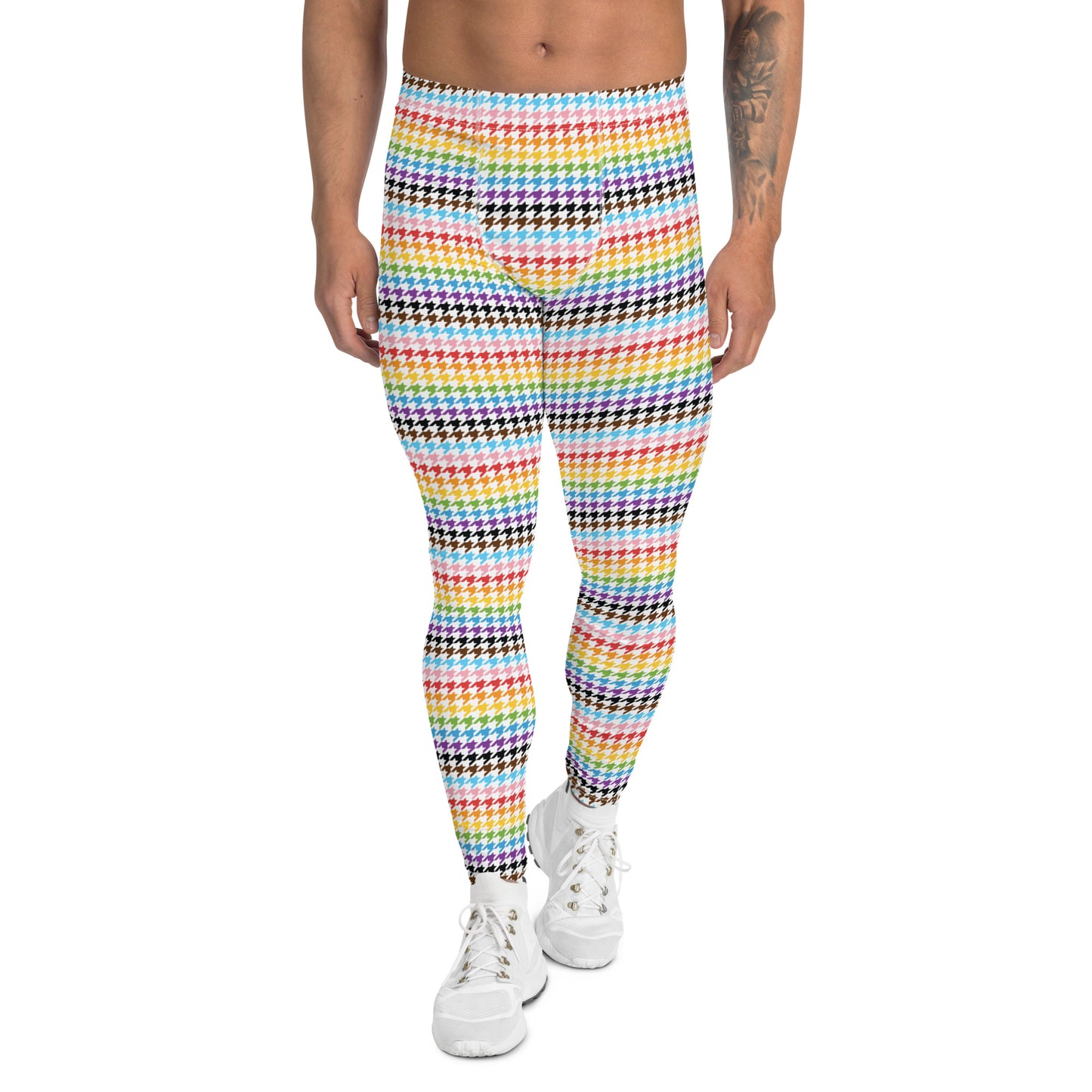 Progress Pride Men’s Leggings - LGBTQIA Red, Orange, Yellow, Green, Rainbow, Purple, Black, Pink and White Athletic Pants - Parade Club Vacation Running Swimming