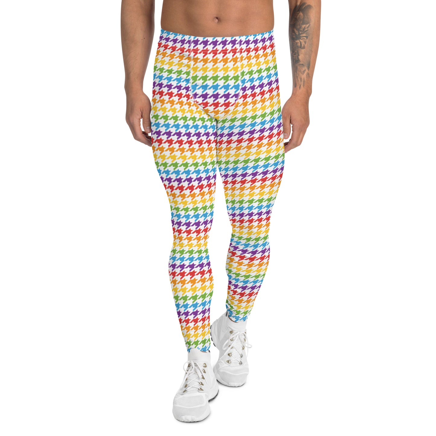 Rainbow Pride Men’s Leggings - LGBTQIA Red, Orange, Yellow, Green, Blue, Indigo, and Viole Athletic Pants - Parade Club Vacation Running Swimming