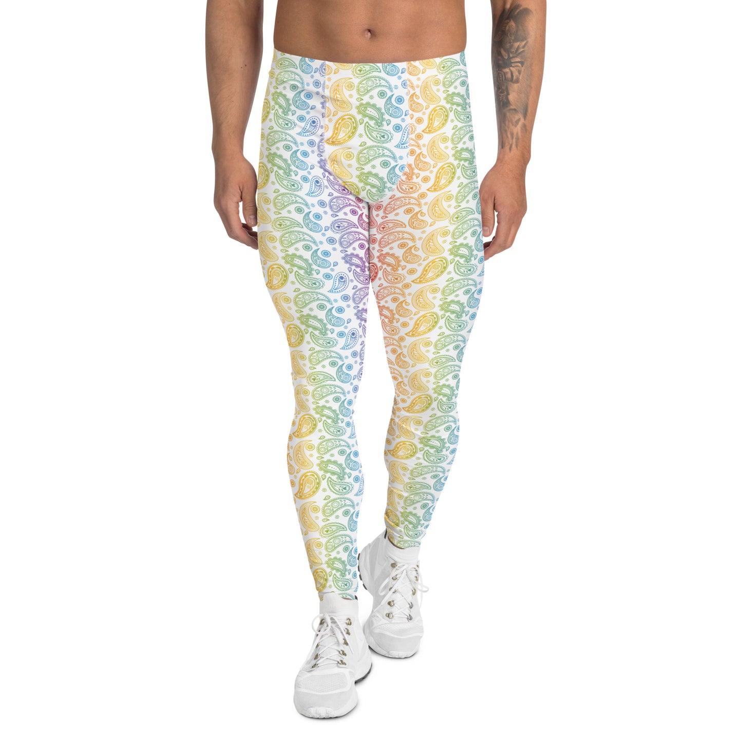 Rainbow Pride Men’s Leggings - LGBTQIA Red, Orange, Yellow, Green, Blue, Indigo, and Viole Athletic Pants - Parade Club Vacation Running Swimming