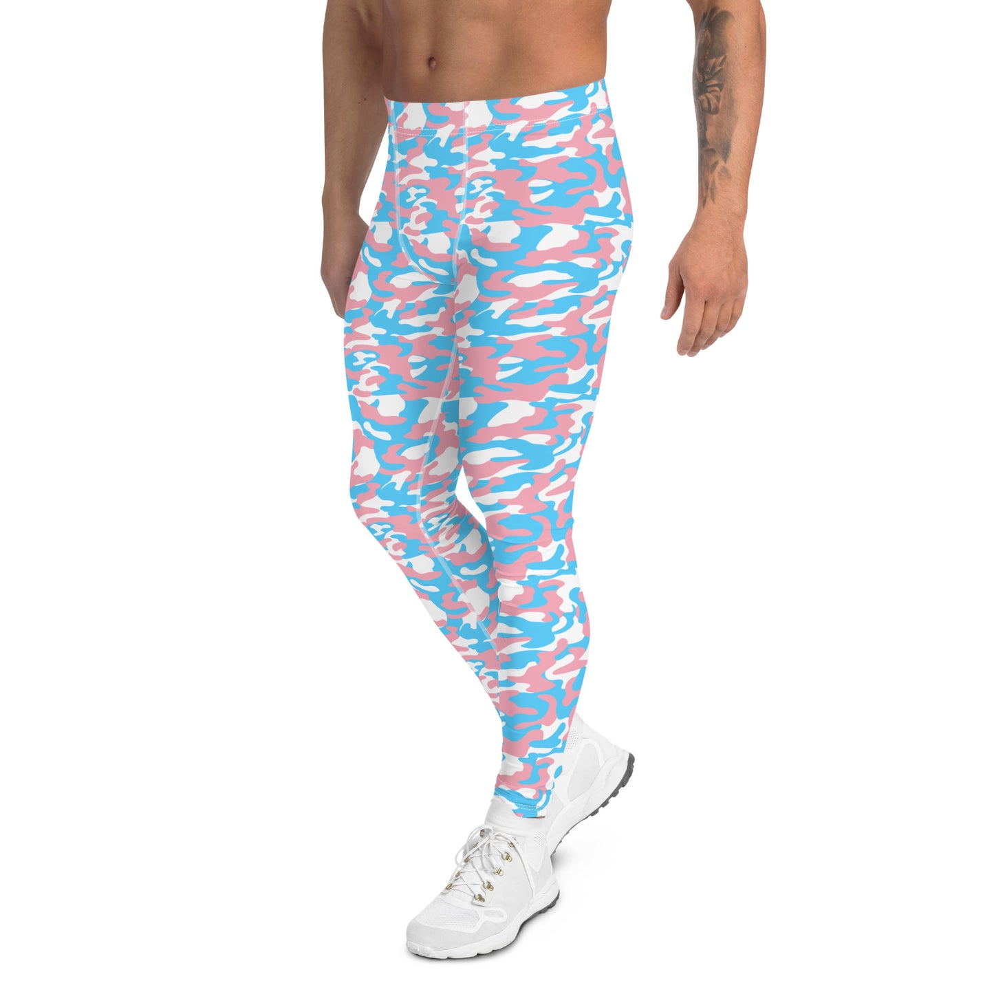 Transgender Pride Men's Camo Print Leggings - LGBTQIA Pink White Blue Trans Flag - Parade Club Running