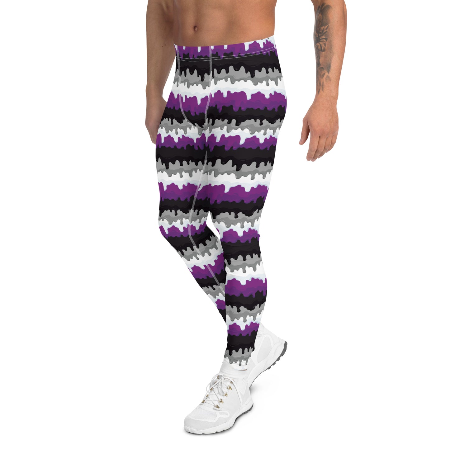 Asexual Pride Men’s Leggings - LGBTQIA Black, Gray, Purple, and White Athletic Pants - Parade Club Vacation Running Swimming