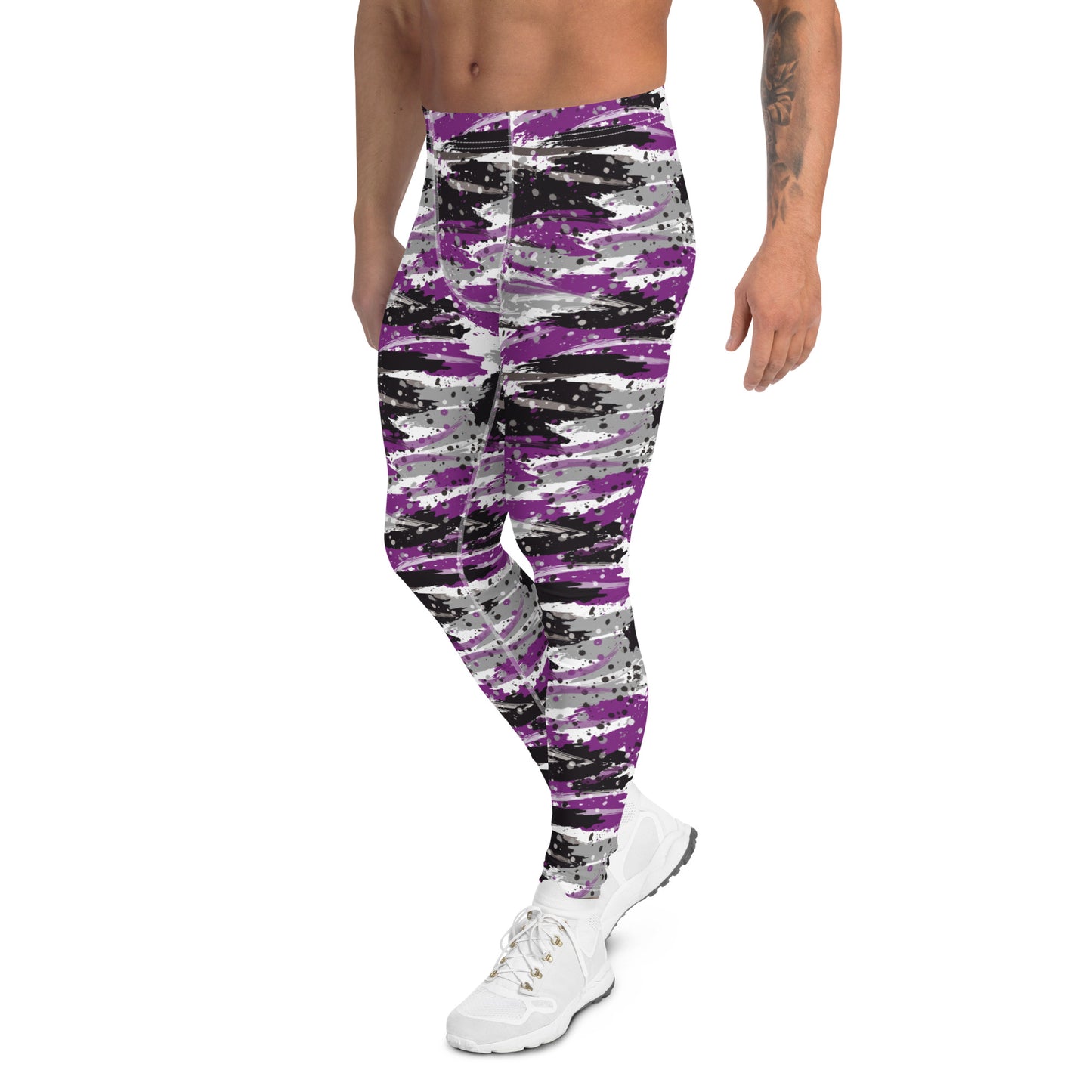 Asexual Pride Men’s Leggings - LGBTQIA Black, Gray, Purple, and White Athletic Pants - Parade Club Vacation Running Swimming