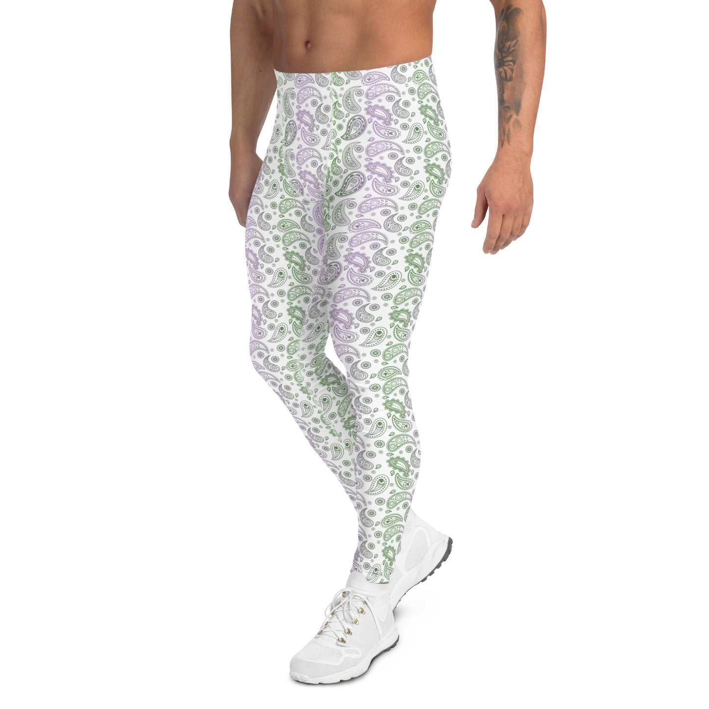 Gender Queer Pride Men’s Leggings - LGBTQIA Purple, White, Green  Athletic Pants - Parade Club Vacation Running Swimming