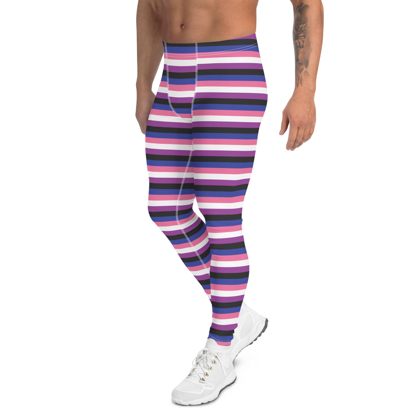 Genderfluid Pride Men’s Leggings - LGBTQIA Pink, White, Purple, Black, Blue Athletic Pants - Parade Club Vacation Running Swimming