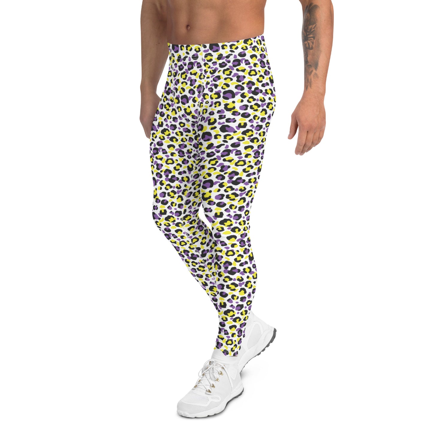 Non Binary Pride Men’s Leggings - LGBTQIA Yellow, Purple, White, Black Athletic Pants - Parade Club Vacation Running Swimming