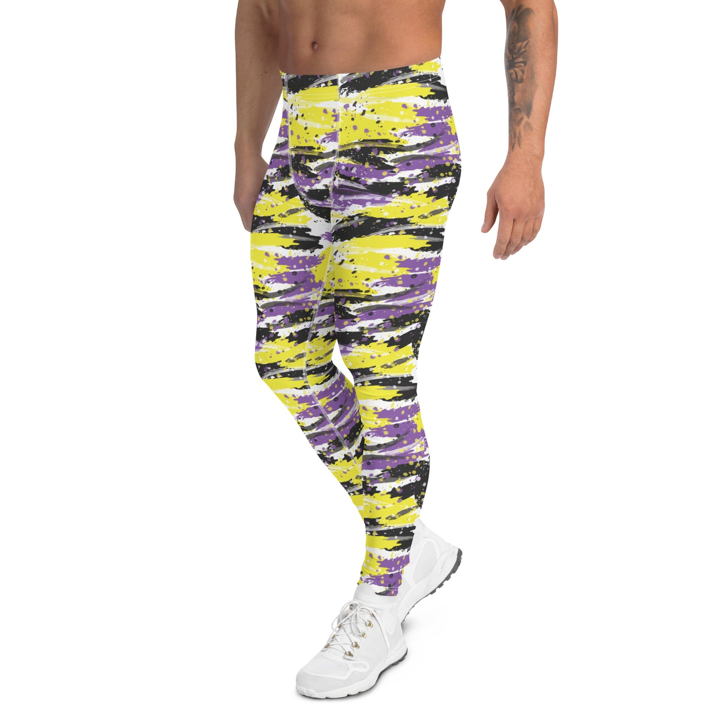 Non Binary Pride Men’s Leggings - LGBTQIA Yellow, Purple, White, Black Athletic Pants - Parade Club Vacation Running Swimming