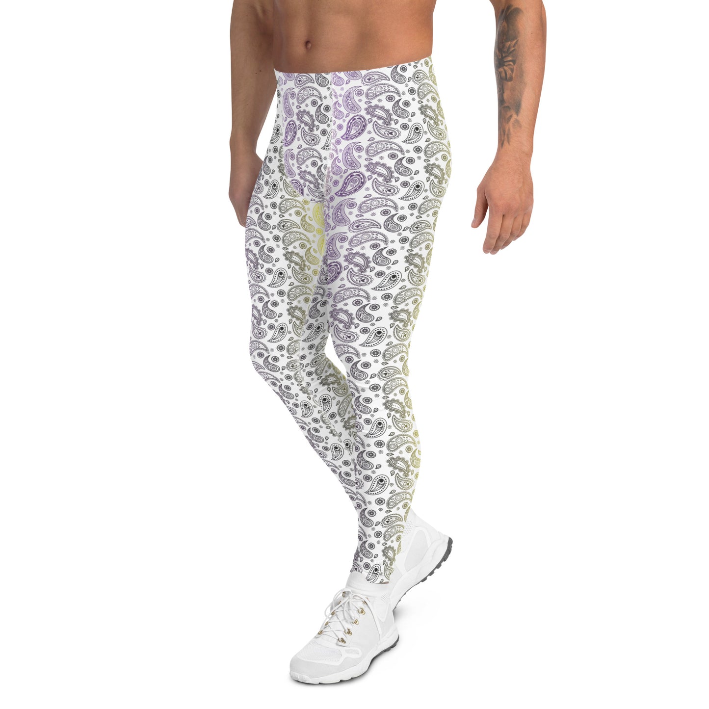 Non Binary Pride Men’s Leggings - LGBTQIA Yellow, Purple, White, Black Athletic Pants - Parade Club Vacation Running Swimming