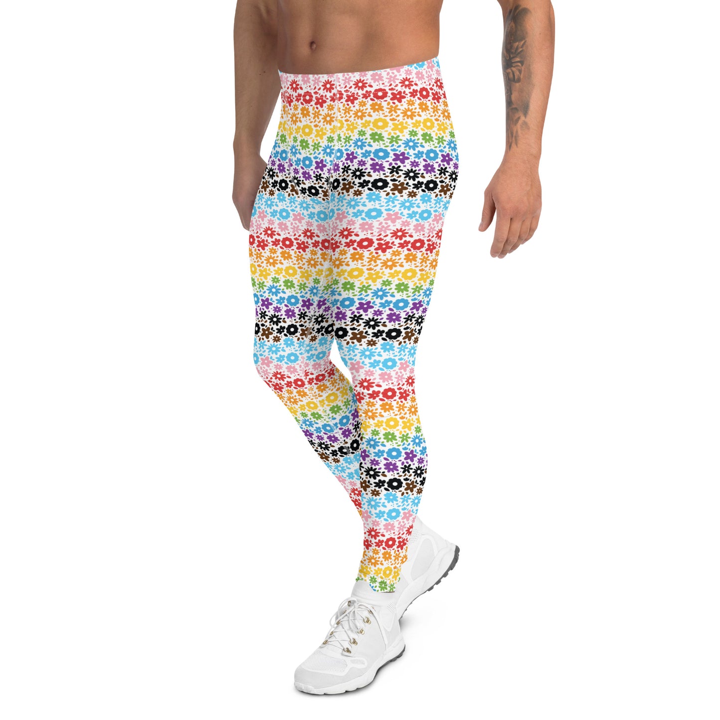 Progress Pride Men’s Leggings - LGBTQIA Red, Orange, Yellow, Green, Rainbow, Purple, Black, Pink and White Athletic Pants - Parade Club Vacation Running Swimming