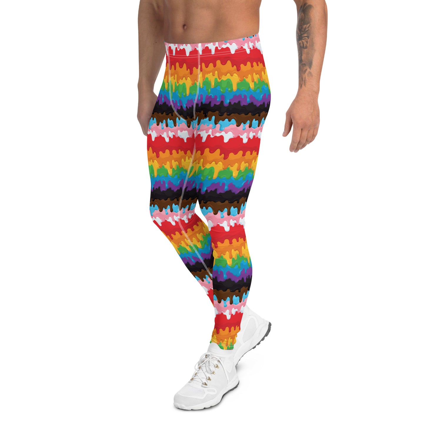 Progress Pride Men’s Leggings - LGBTQIA Red, Orange, Yellow, Green, Rainbow, Purple, Black, Pink and White Athletic Pants - Parade Club Vacation Running Swimming