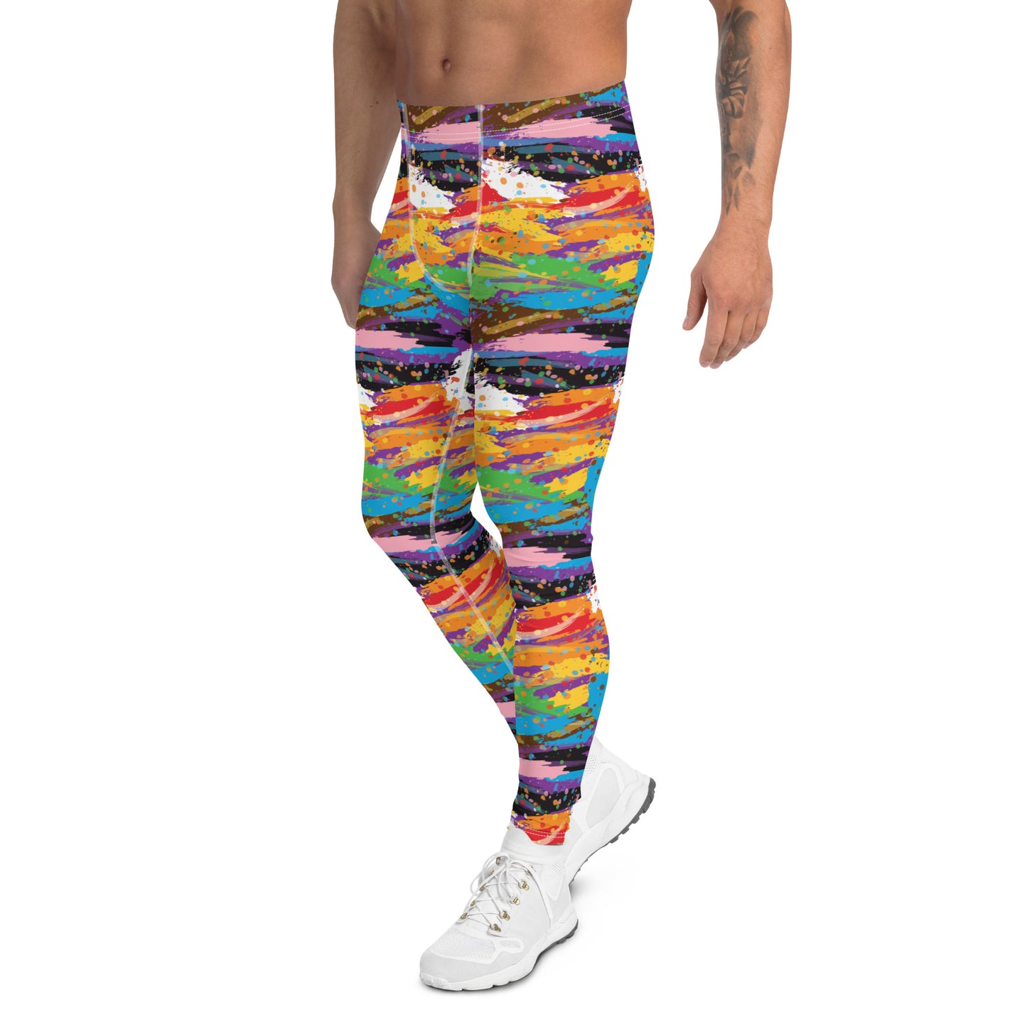 Progress Pride Men’s Leggings - LGBTQIA Red, Orange, Yellow, Green, Rainbow, Purple, Black, Pink and White Athletic Pants - Parade Club Vacation Running Swimming