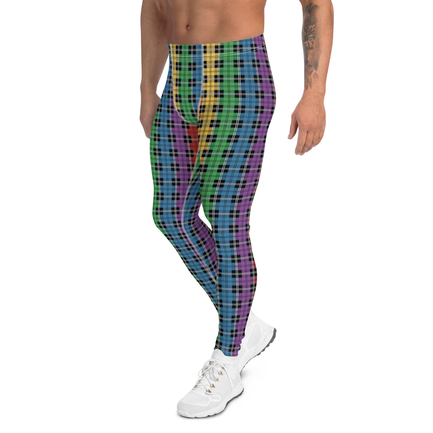 Rainbow Pride Men’s Leggings - LGBTQIA Red, Orange, Yellow, Green, Blue, Indigo, and Viole Athletic Pants - Parade Club Vacation Running Swimming