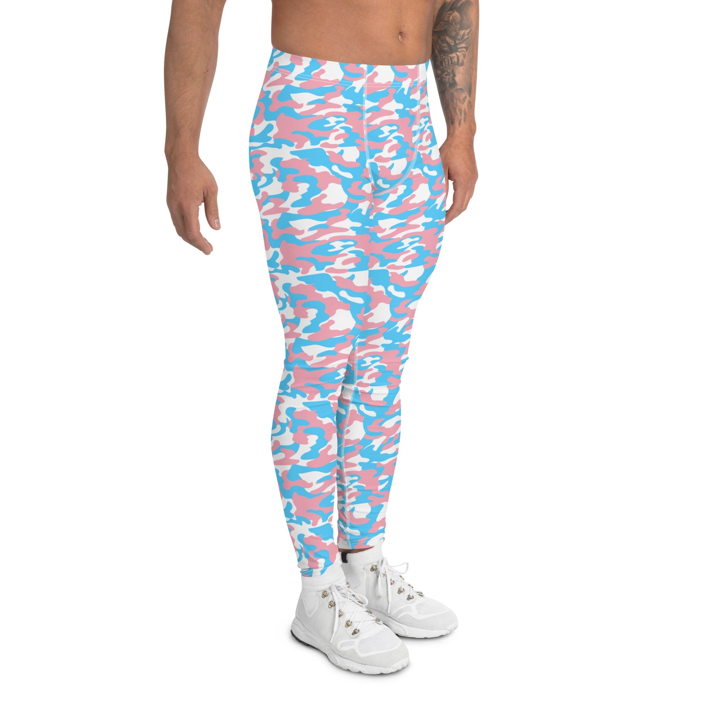 Transgender Pride Men's Camo Print Leggings - LGBTQIA Pink White Blue Trans Flag - Parade Club Running