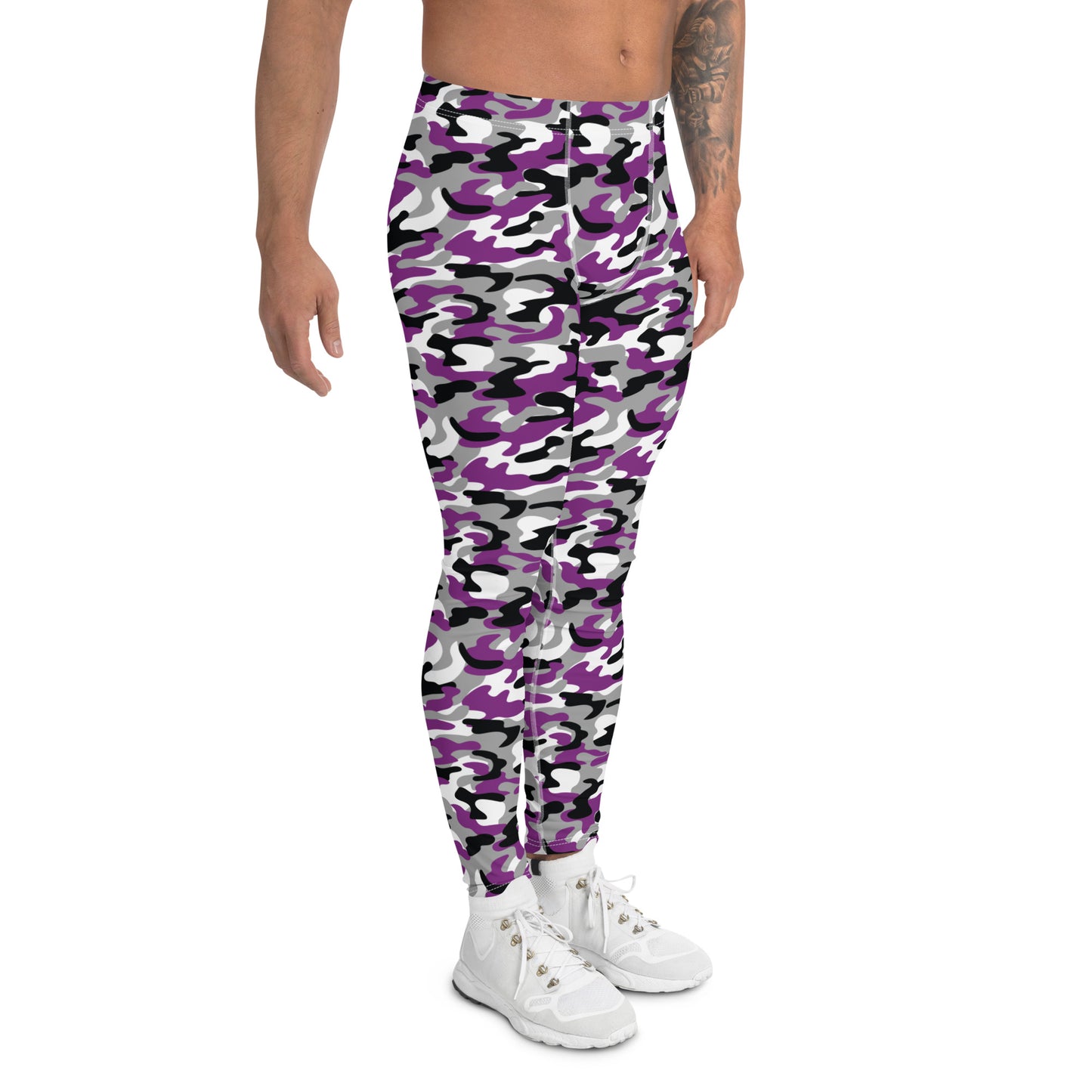 Asexual Pride Men’s Leggings - LGBTQIA Black, Gray, Purple, and White Athletic Pants - Parade Club Vacation Running Swimming