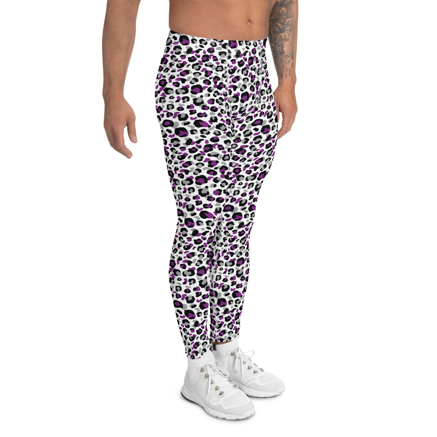 Asexual Pride Men’s Leggings - LGBTQIA Black, Gray, Purple, and White Athletic Pants - Parade Club Vacation Running Swimming