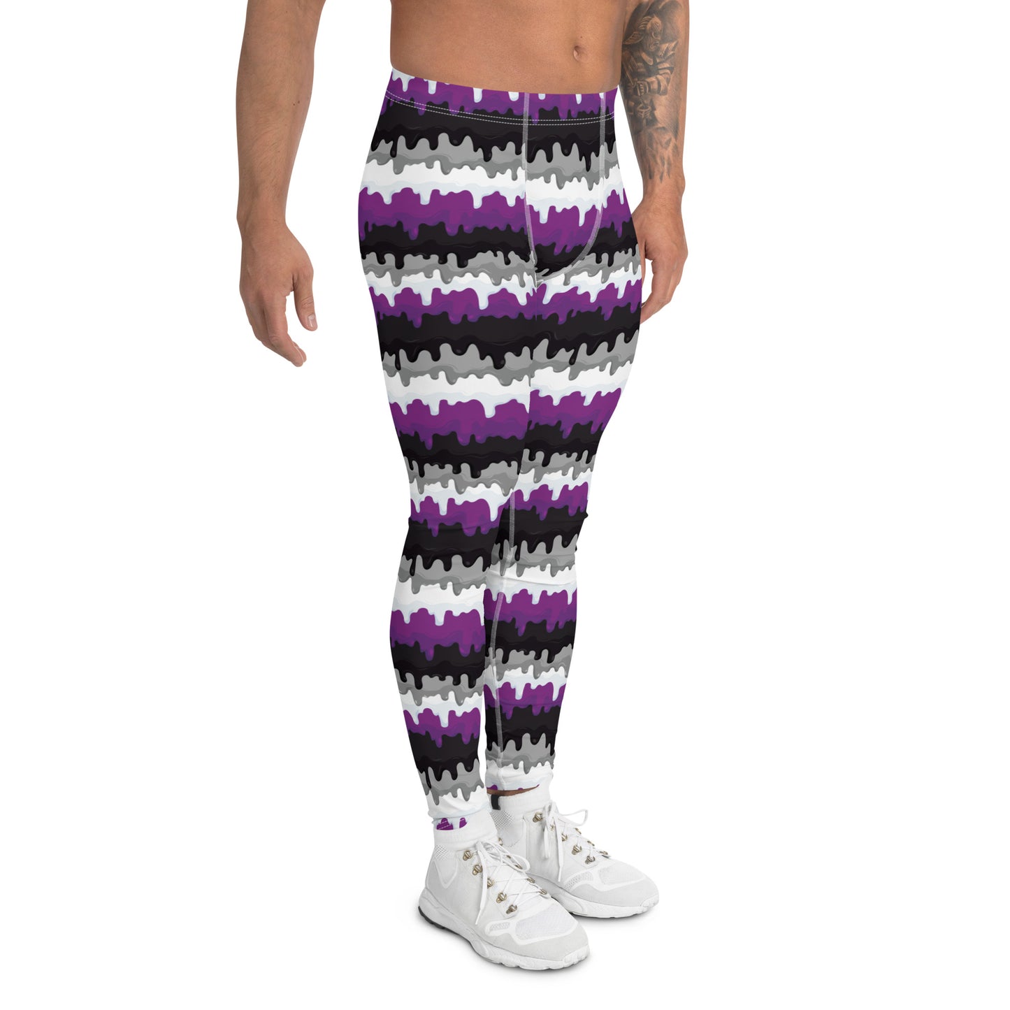 Asexual Pride Men’s Leggings - LGBTQIA Black, Gray, Purple, and White Athletic Pants - Parade Club Vacation Running Swimming