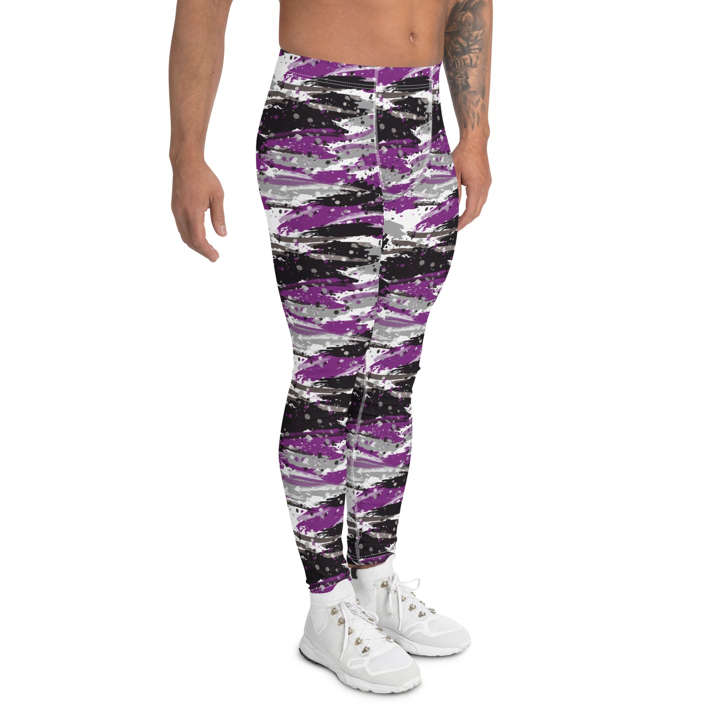 Asexual Pride Men’s Leggings - LGBTQIA Black, Gray, Purple, and White Athletic Pants - Parade Club Vacation Running Swimming