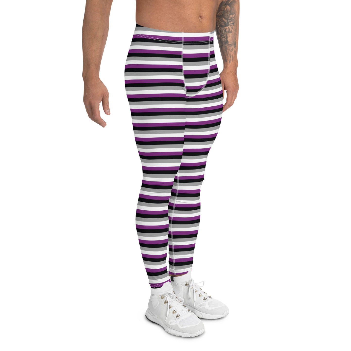 Asexual Pride Men’s Leggings - LGBTQIA Black, Gray, Purple, and White Athletic Pants - Parade Club Vacation Running Swimming