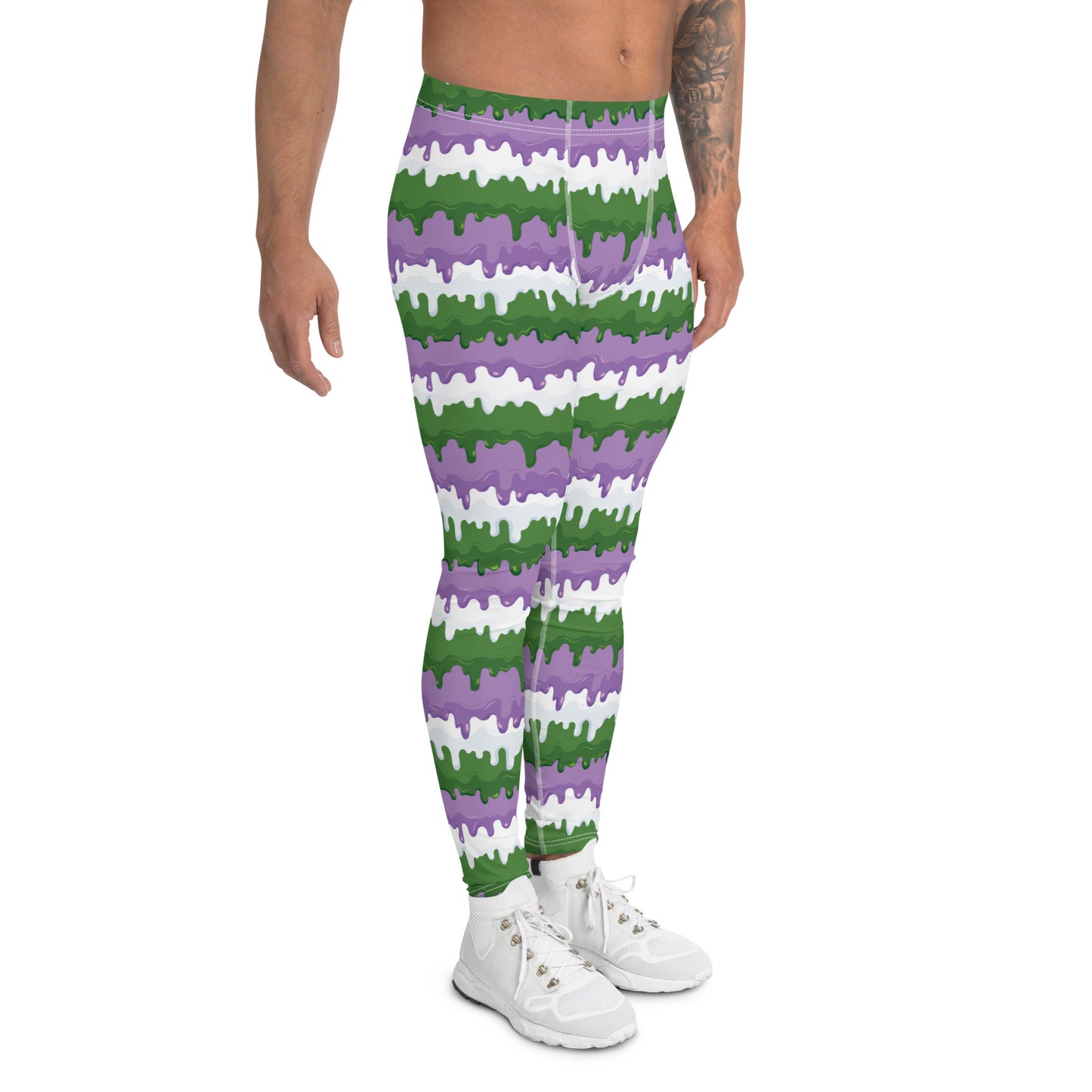 Gender Queer Pride Men’s Leggings - LGBTQIA Purple, White, Green  Athletic Pants - Parade Club Vacation Running Swimming