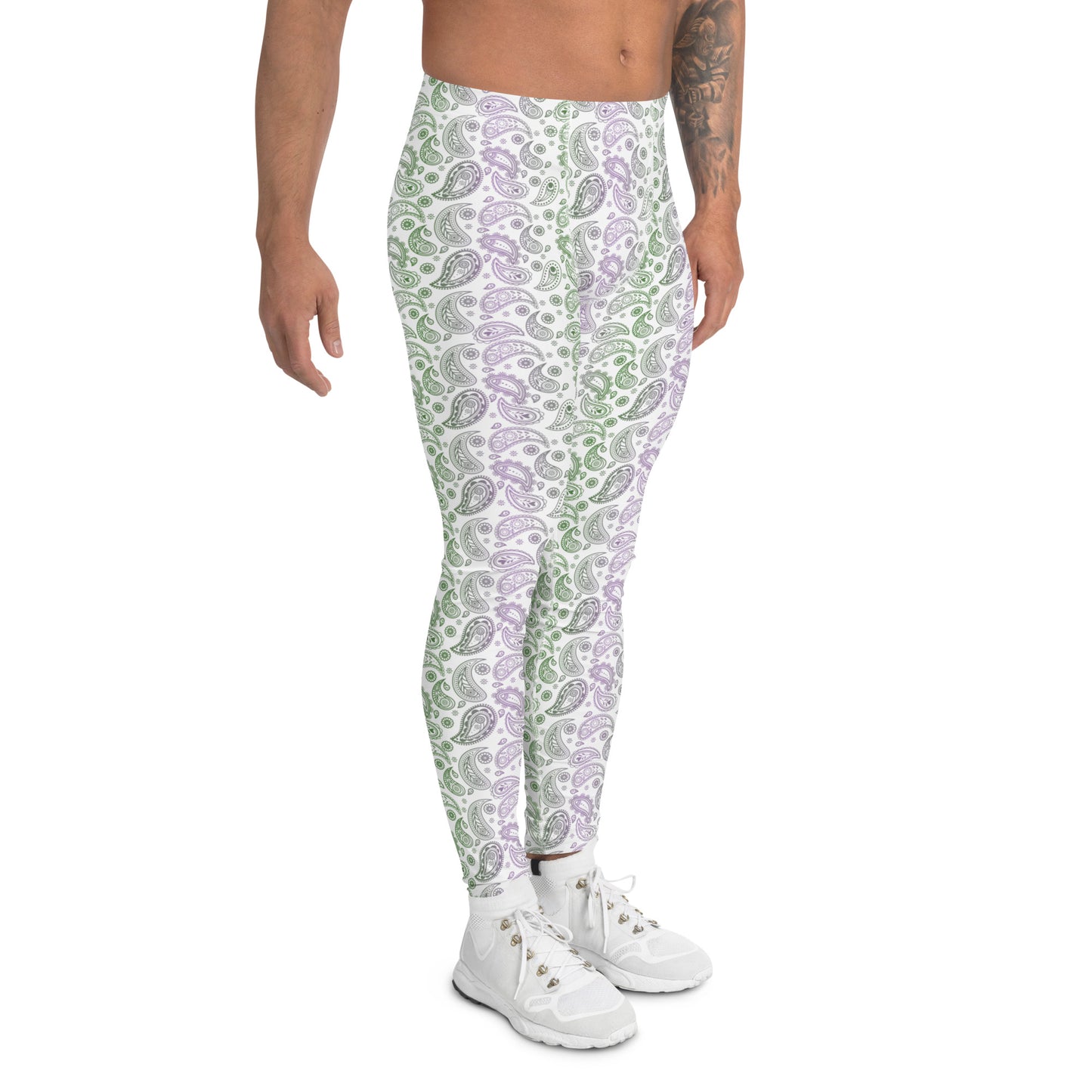 Gender Queer Pride Men’s Leggings - LGBTQIA Purple, White, Green  Athletic Pants - Parade Club Vacation Running Swimming