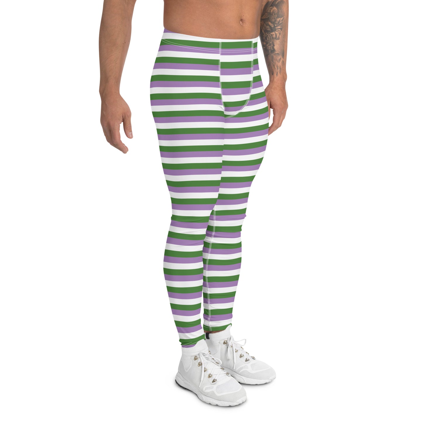 Gender Queer Pride Men’s Leggings - LGBTQIA Purple, White, Green  Athletic Pants - Parade Club Vacation Running Swimming