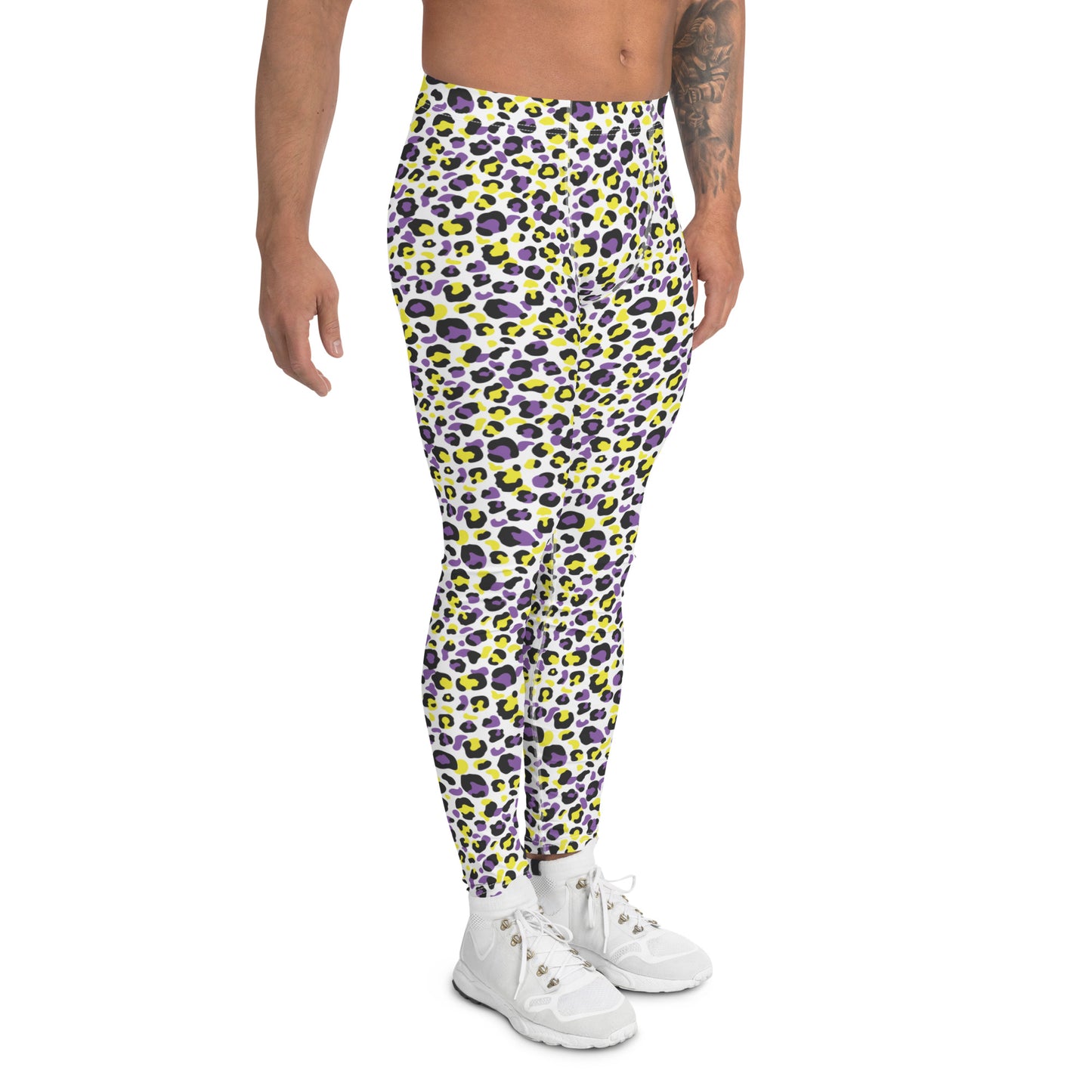 Non Binary Pride Men’s Leggings - LGBTQIA Yellow, Purple, White, Black Athletic Pants - Parade Club Vacation Running Swimming