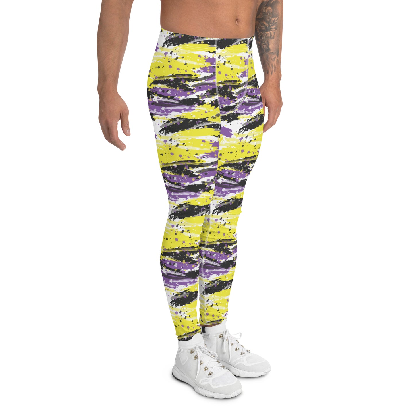 Non Binary Pride Men’s Leggings - LGBTQIA Yellow, Purple, White, Black Athletic Pants - Parade Club Vacation Running Swimming