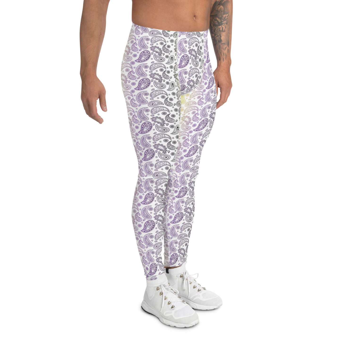 Non Binary Pride Men’s Leggings - LGBTQIA Yellow, Purple, White, Black Athletic Pants - Parade Club Vacation Running Swimming