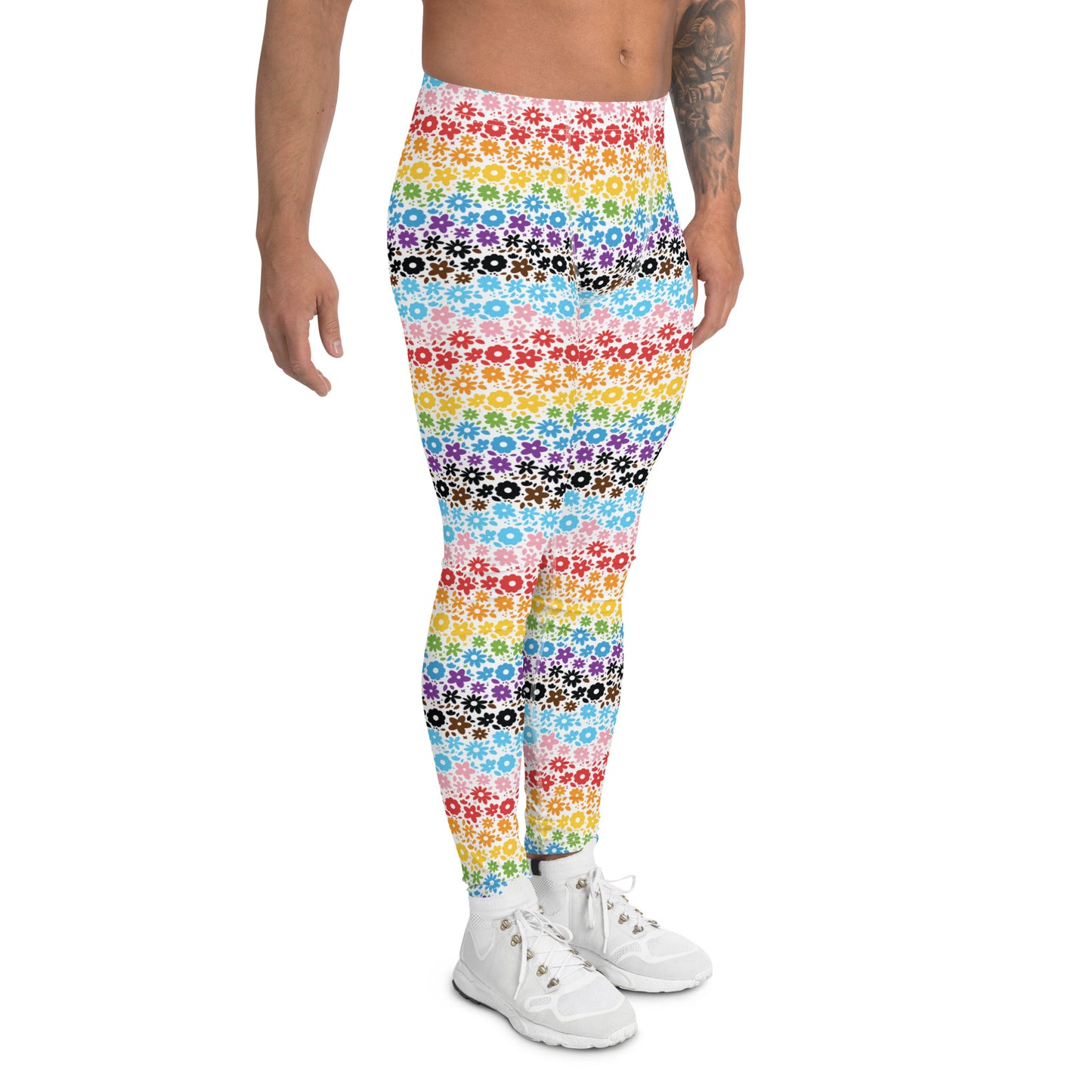 Progress Pride Men’s Leggings - LGBTQIA Red, Orange, Yellow, Green, Rainbow, Purple, Black, Pink and White Athletic Pants - Parade Club Vacation Running Swimming