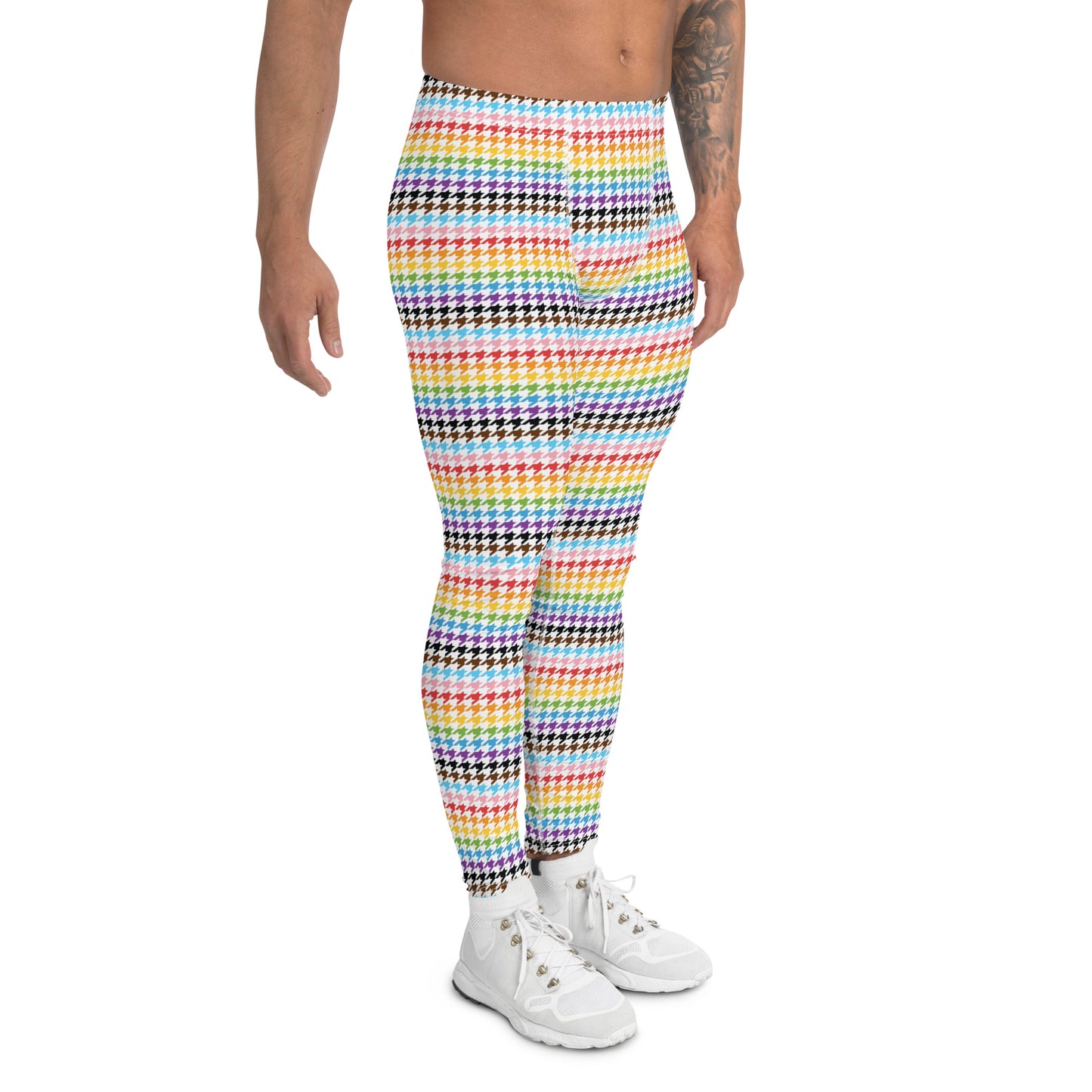 Progress Pride Men’s Leggings - LGBTQIA Red, Orange, Yellow, Green, Rainbow, Purple, Black, Pink and White Athletic Pants - Parade Club Vacation Running Swimming