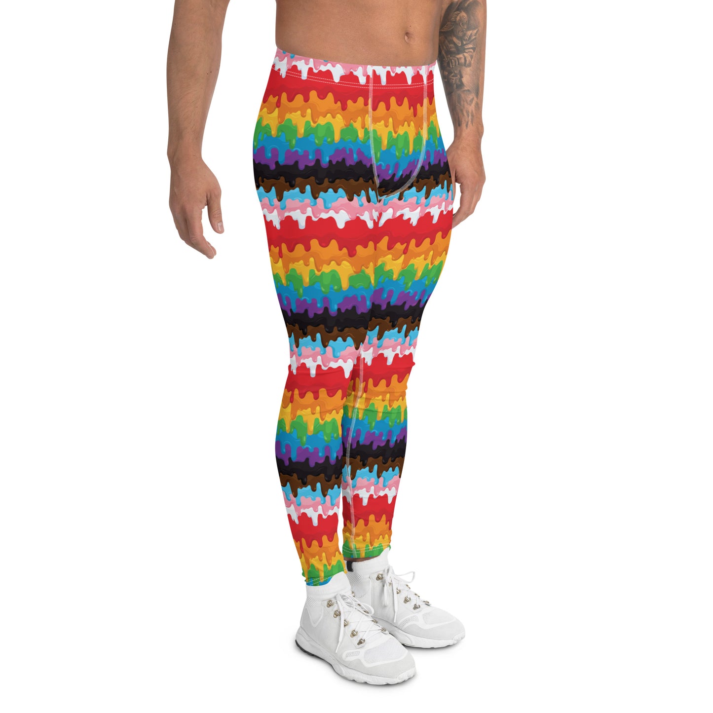 Progress Pride Men’s Leggings - LGBTQIA Red, Orange, Yellow, Green, Rainbow, Purple, Black, Pink and White Athletic Pants - Parade Club Vacation Running Swimming