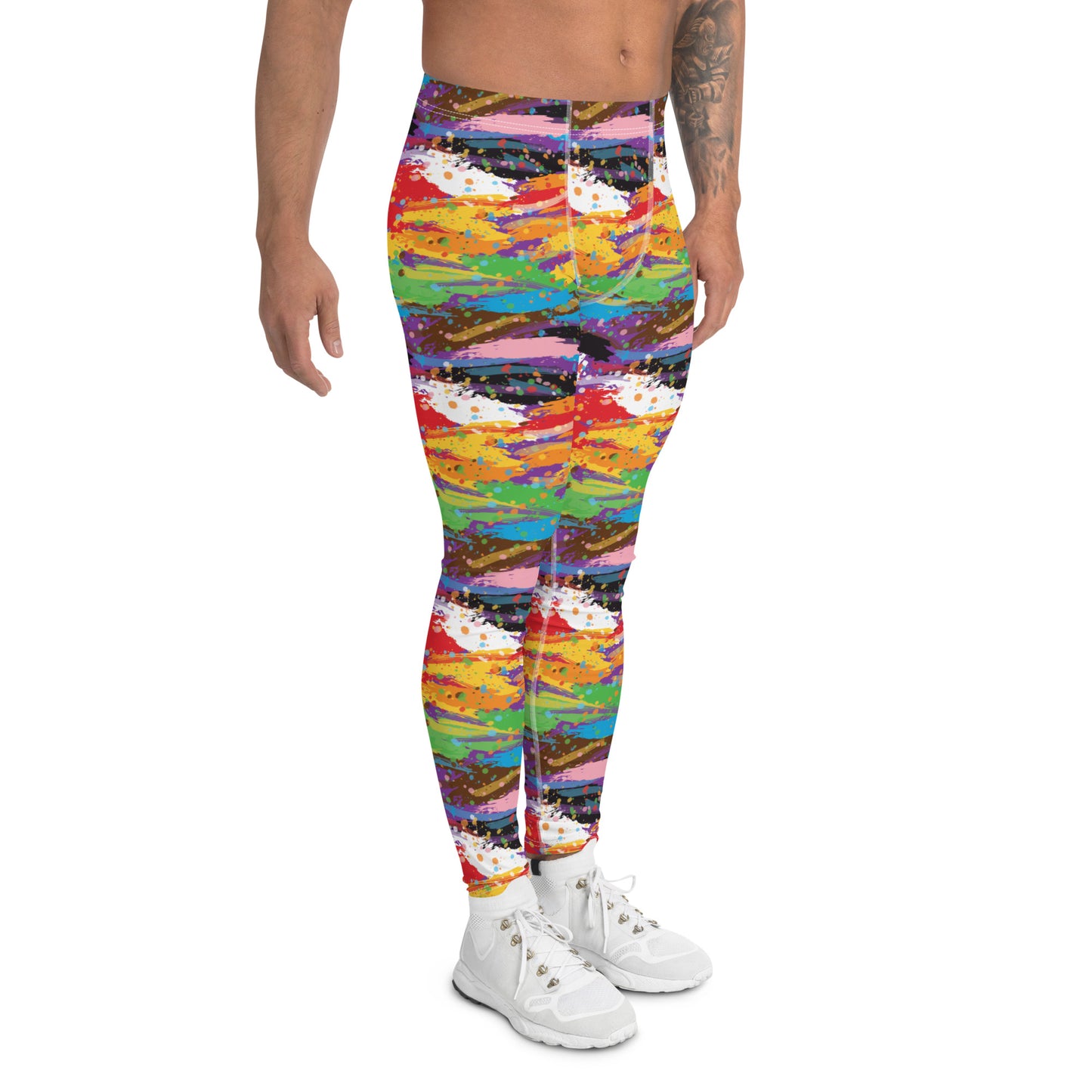 Progress Pride Men’s Leggings - LGBTQIA Red, Orange, Yellow, Green, Rainbow, Purple, Black, Pink and White Athletic Pants - Parade Club Vacation Running Swimming