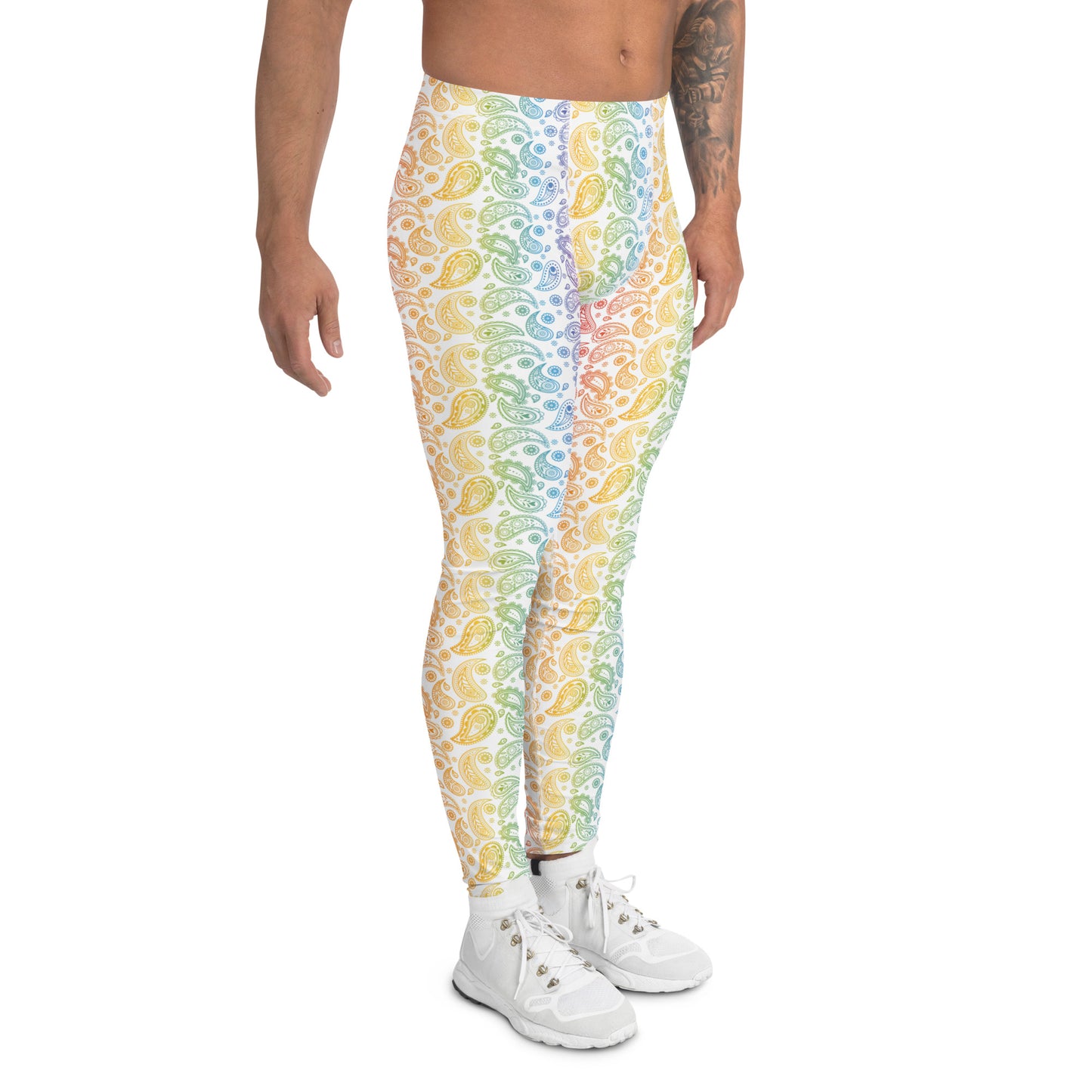 Rainbow Pride Men’s Leggings - LGBTQIA Red, Orange, Yellow, Green, Blue, Indigo, and Viole Athletic Pants - Parade Club Vacation Running Swimming