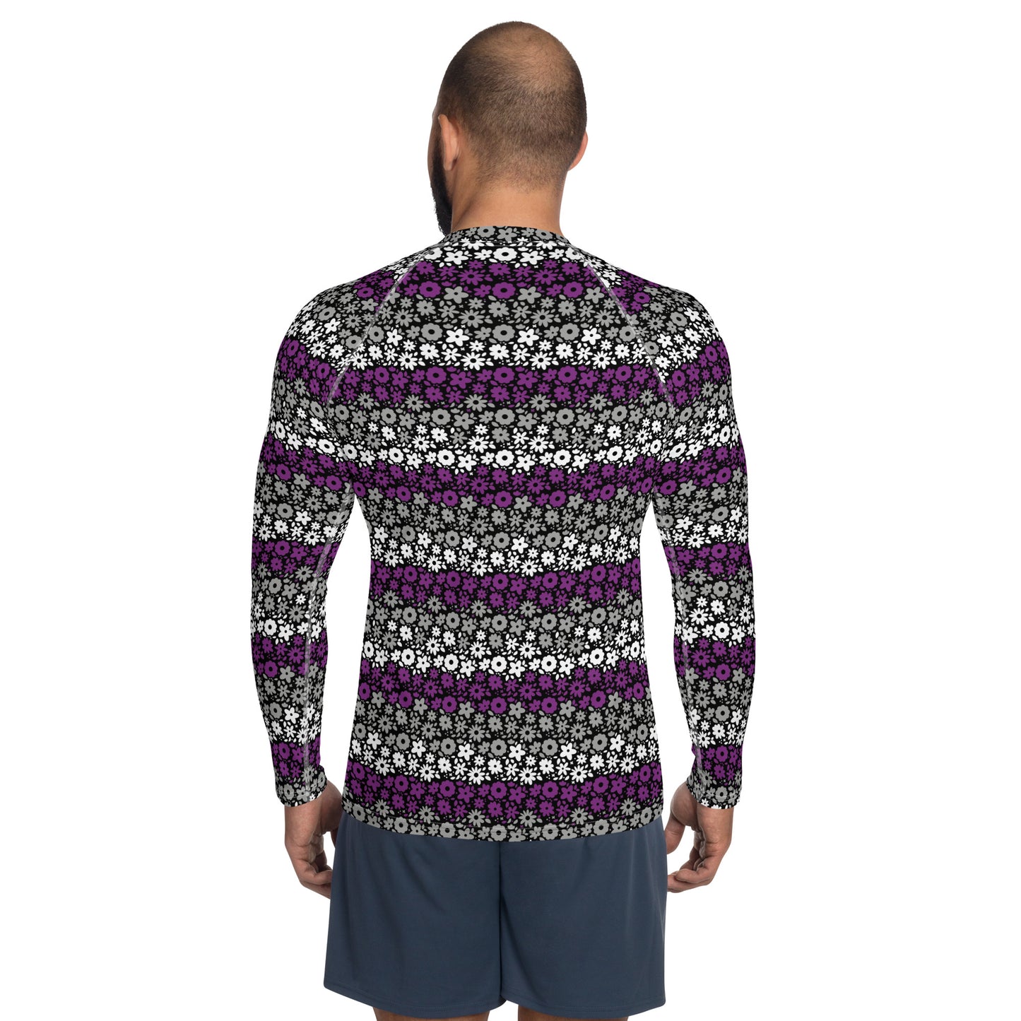 Asexual Pride Men’s Rash Guard - LGBTQIA Black, Gray, Purple, and White Athletic Fitted Long Sleeve Shirt - Parade Club Vacation Running Swimming