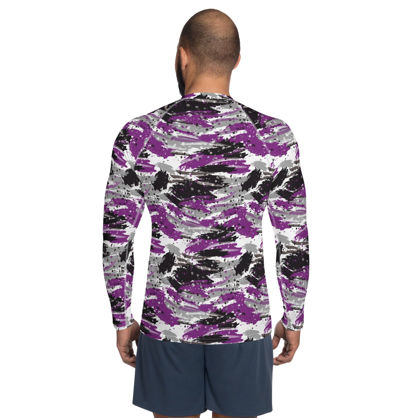 Asexual Pride Men’s Rash Guard - LGBTQIA Black, Gray, Purple, and White Athletic Fitted Long Sleeve Shirt - Parade Club Vacation Running Swimming