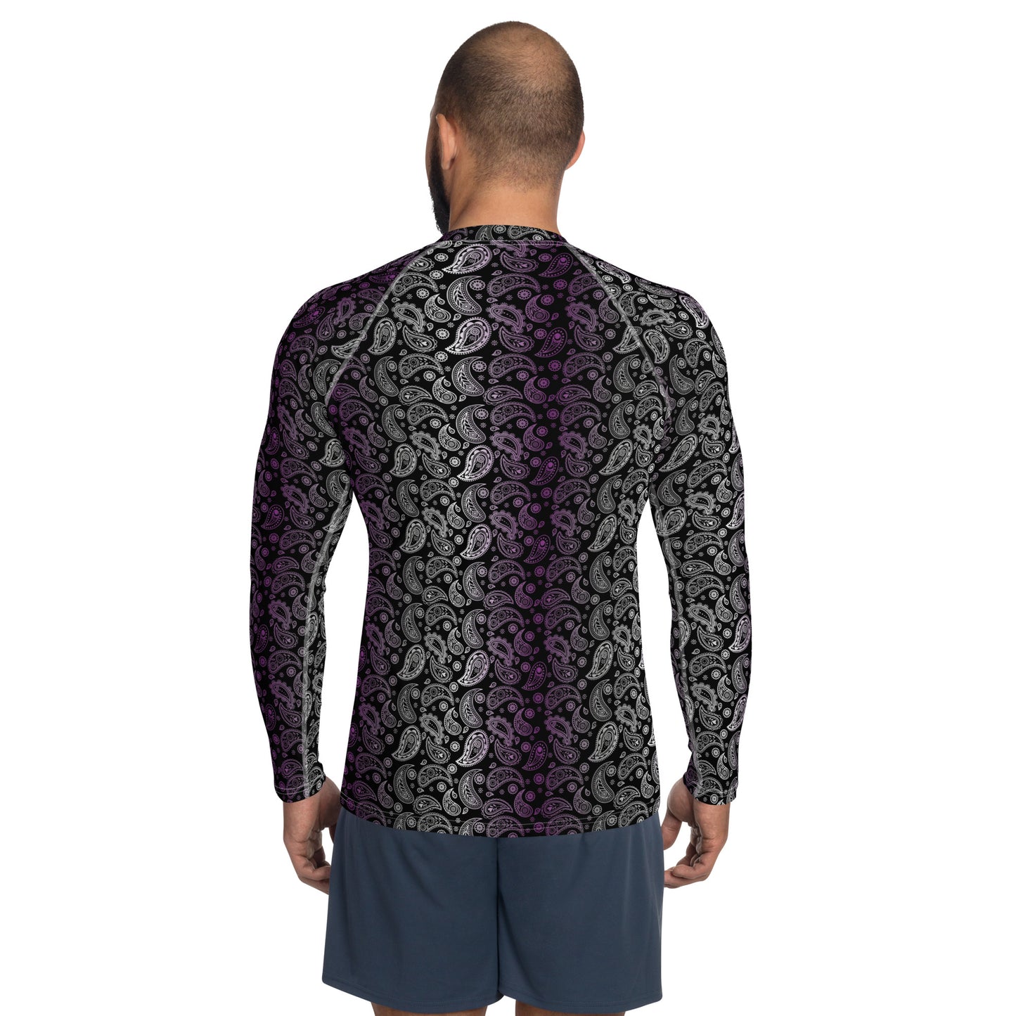 Asexual Pride Men’s Rash Guard - LGBTQIA Black, Gray, Purple, and White Athletic Fitted Long Sleeve Shirt - Parade Club Vacation Running Swimming