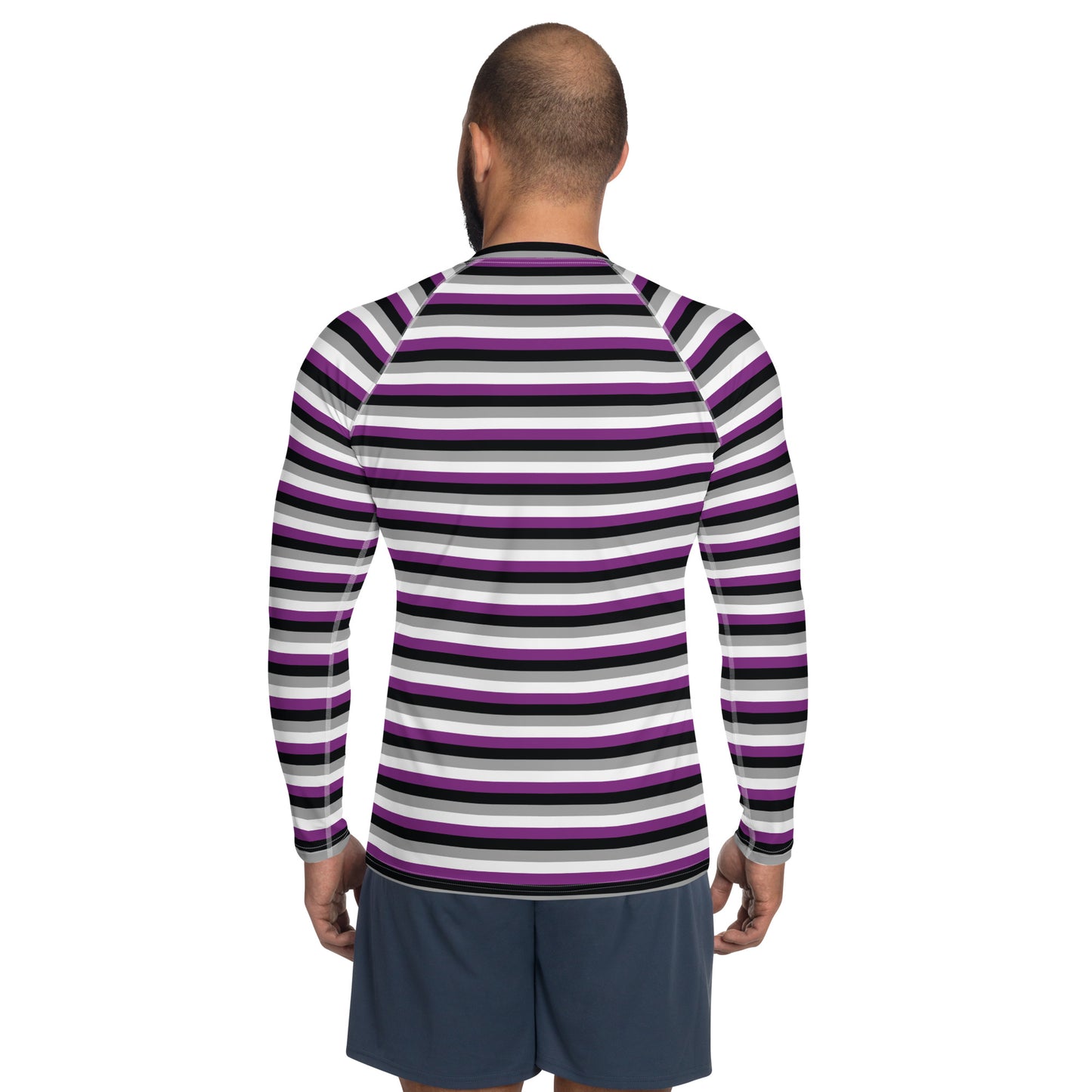 Asexual Pride Men’s Rash Guard - LGBTQIA Black, Gray, Purple, and White Athletic Fitted Long Sleeve Shirt - Parade Club Vacation Running Swimming