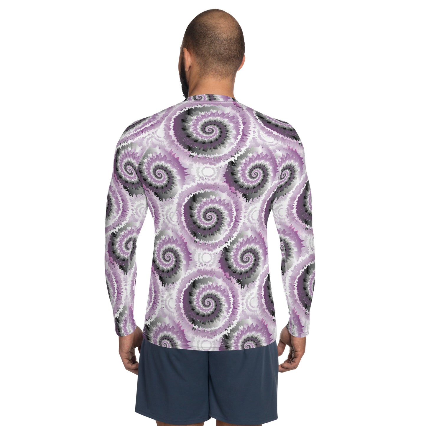 Asexual Pride Men’s Rash Guard - LGBTQIA Black, Gray, Purple, and White Athletic Fitted Long Sleeve Shirt - Parade Club Vacation Running Swimming