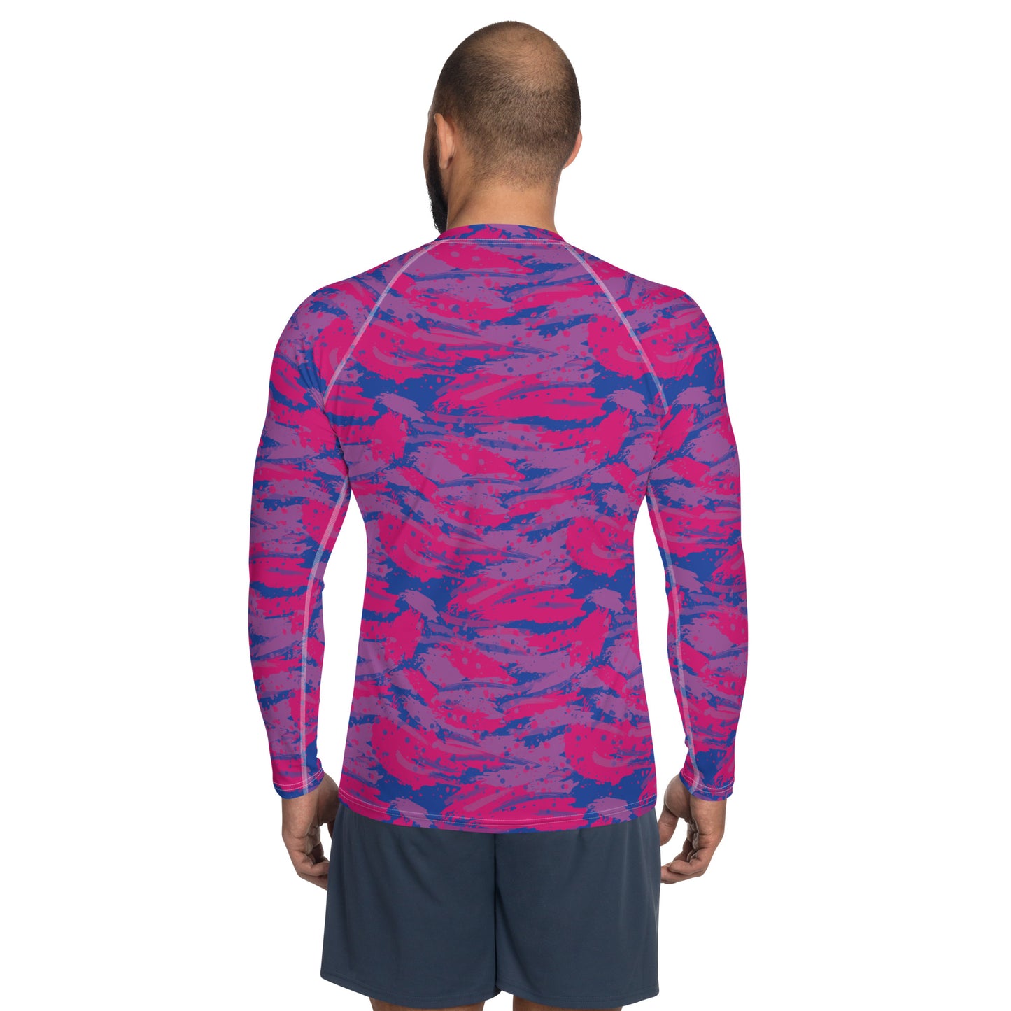 Bisexual Pride Men’s Rash Guard - LGBTQIA Pink, Purple, Blue Athletic Fitted Long Sleeve Shirt - Parade Club Vacation Running Swimming